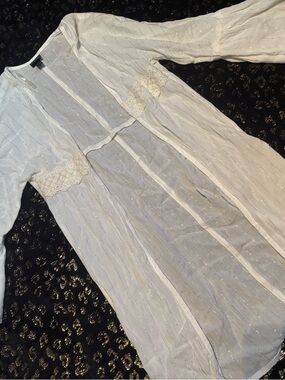 Sheer White Embroidered Long Cardigan Cover Up Art Class